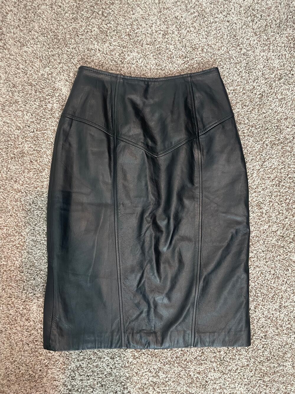 Vintage Pelle Cuir Black Leather Pencil Skirt Size 6